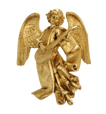 Aniołek z mandoliną (470) złoto płatkowe wys. 17 cm