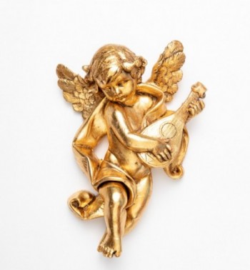 Aniołek z mandoliną (666) złoto płatkowe wys. 36 cm