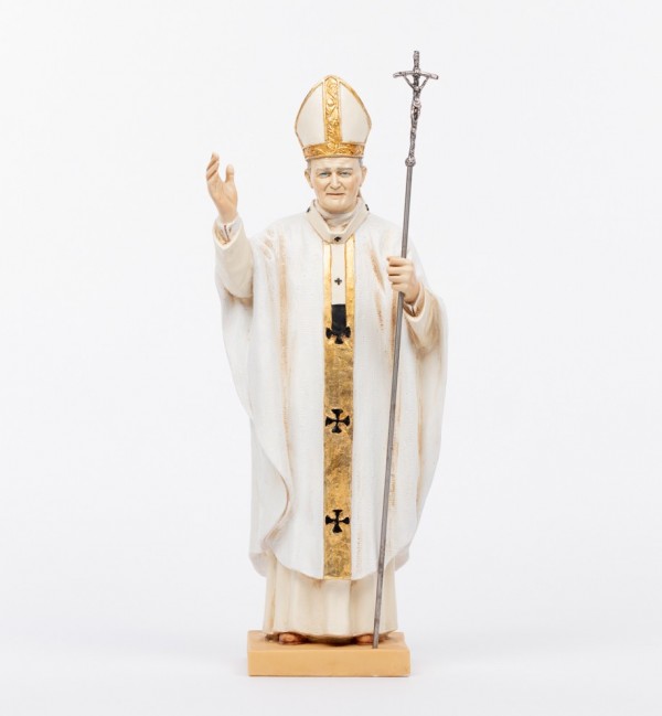 Papież Jan Paweł II sutanna biała z żywicy wys. 56 cm